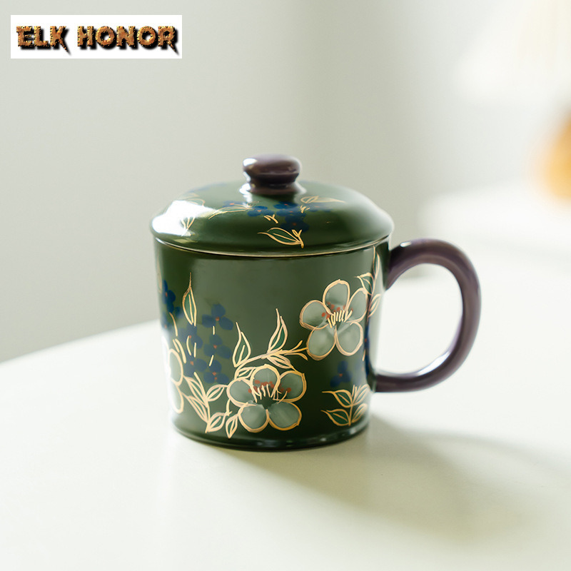 Coffee Jasmine Tea - 300ml pintado à mão flor de