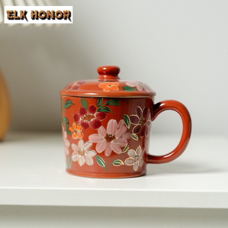 Coffee Jasmine Tea - 300ml pintado à mão flor de