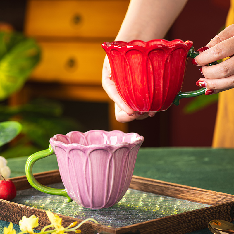 Morning Tea Coffee - Conjunto de canecas de cerâmica floral,
