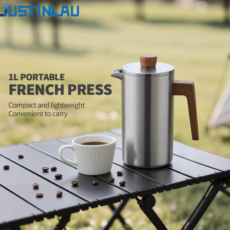 French Press Coffee & Tea - Cafeteira Francesa de Aço Inoxidável JUSTINLAU